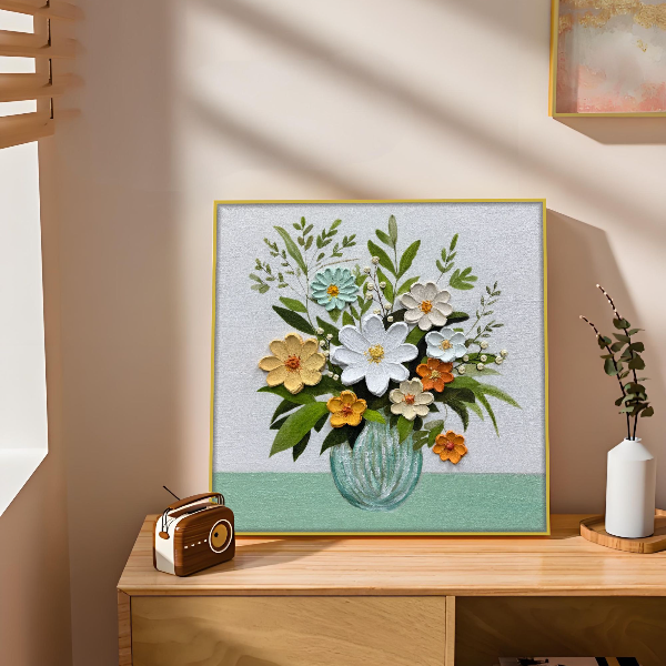 《盛世芳华》手绘油画现代简约抽象玄关花卉挂画方形餐厅装饰画6060