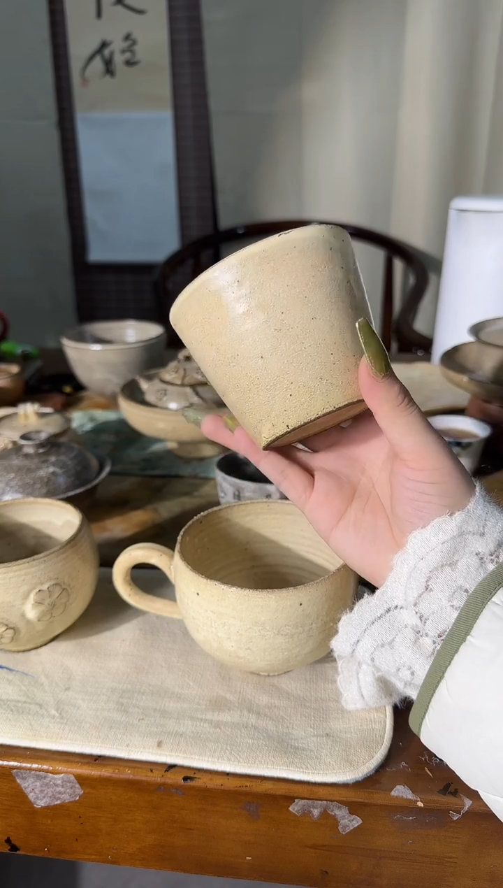 瓷片夏*手作粉引猪口咖啡杯