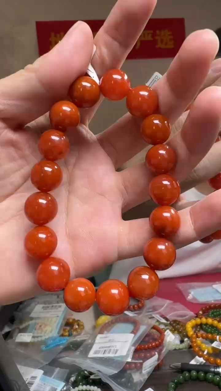 未镶嵌手串南红玛瑙约12-13mm南红圆珠单圈手串