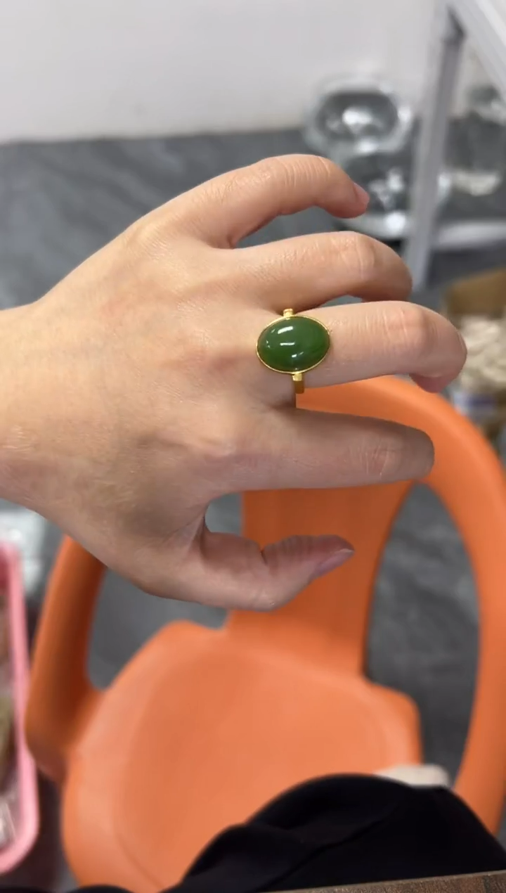 银S925镶嵌戒指和田玉和田玉碧玉银戒指[多样发其一]