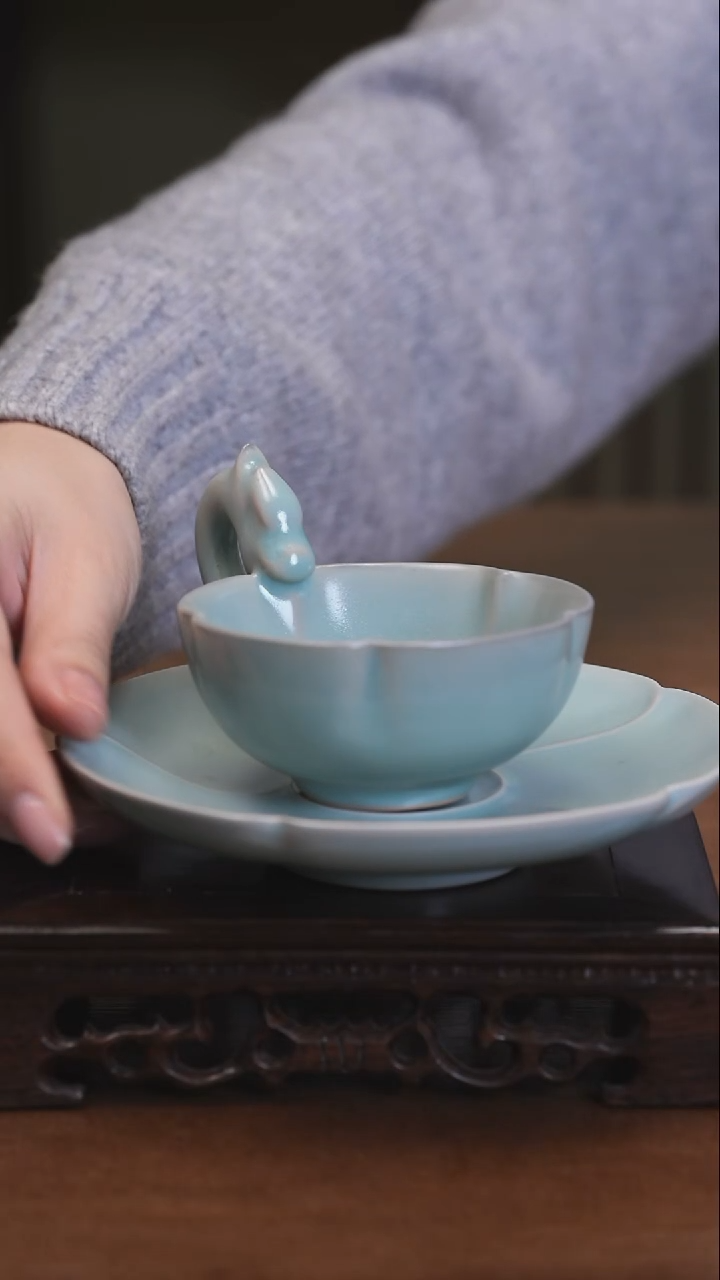 【闪购商品】清凉寺原产地仿古釉汝瓷龙首咖啡杯