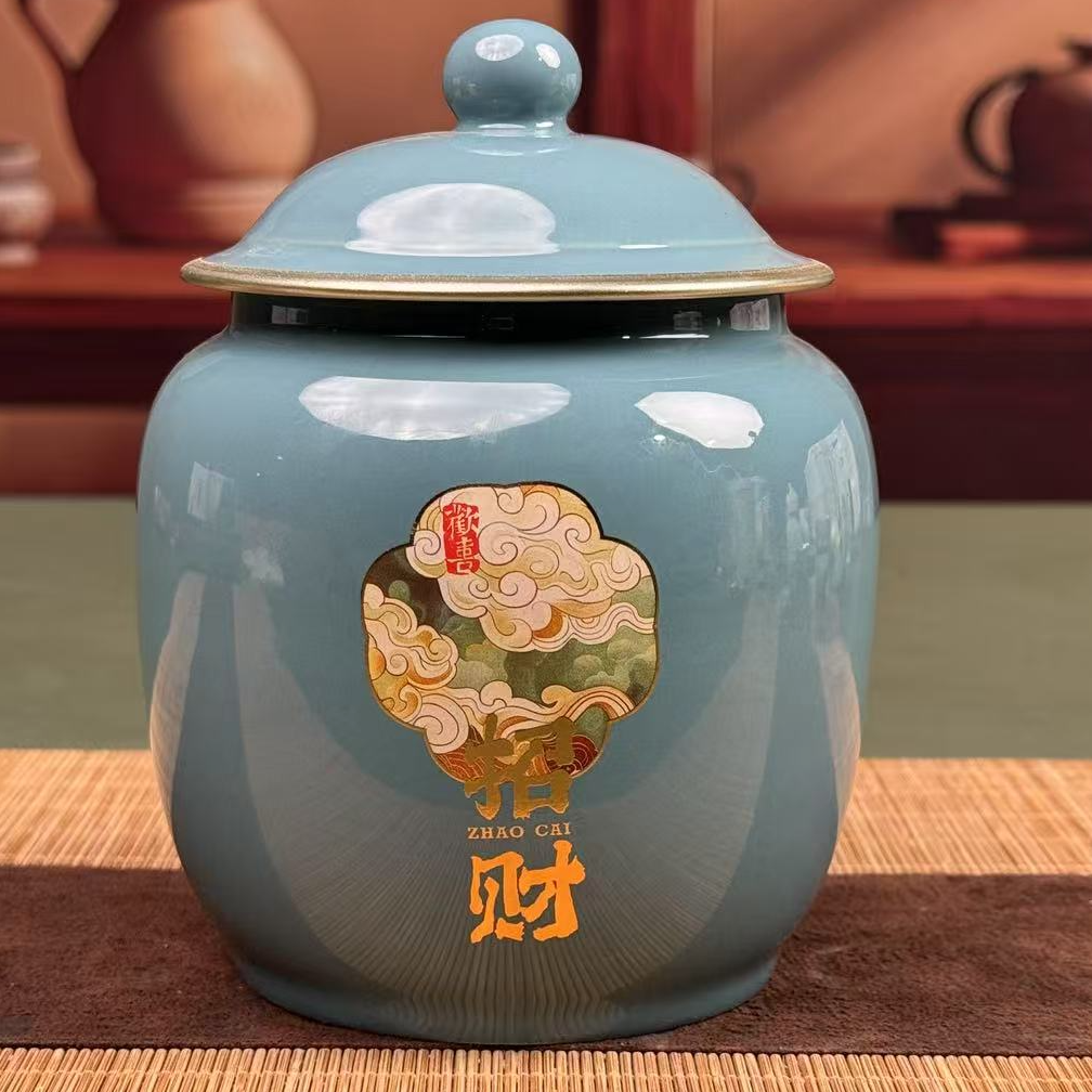 欢喜招财将军罐 墨绿茶叶罐 G136