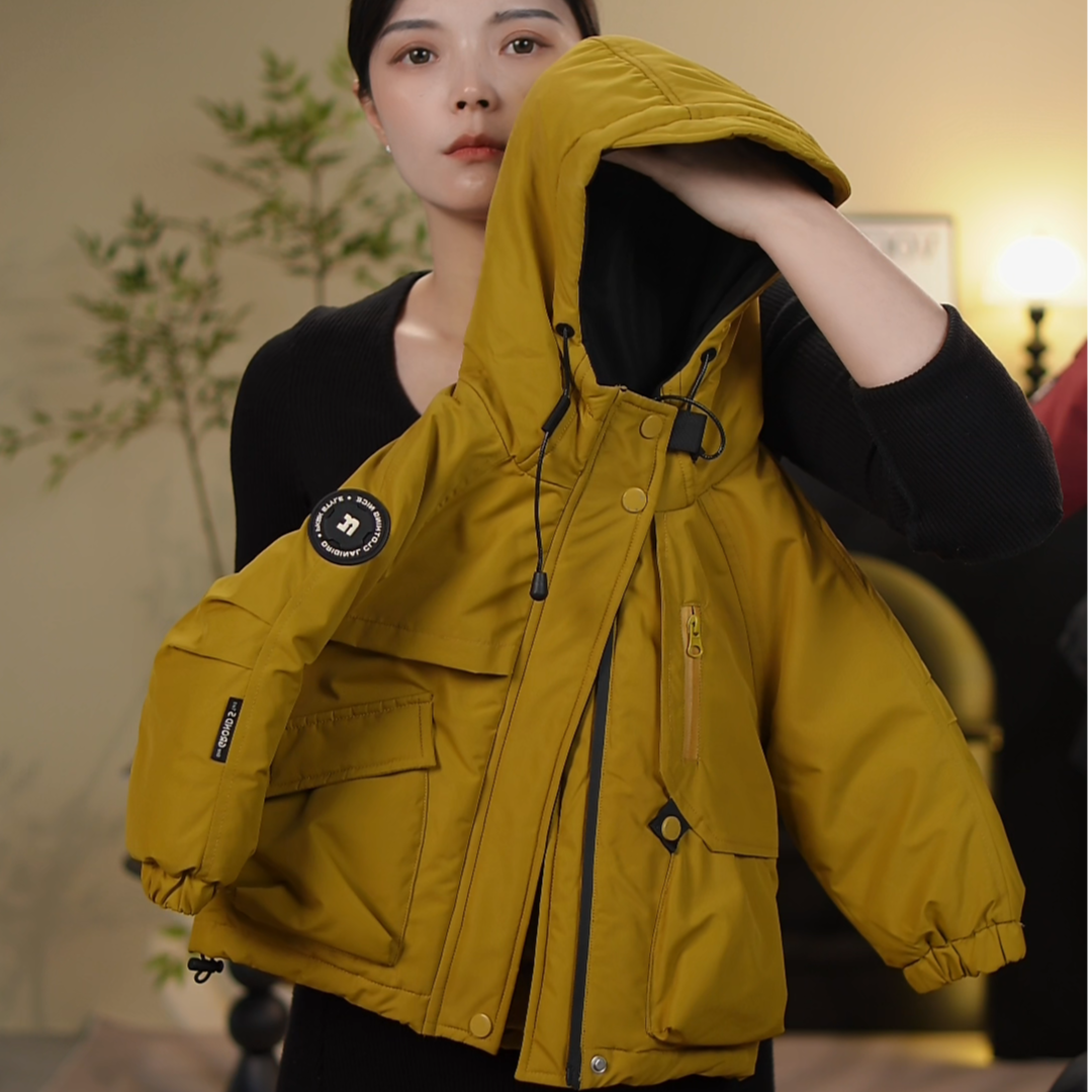 【小豆叮童品】新款上新保暖羽绒服四色连帽大口袋冬季外套毛衣上