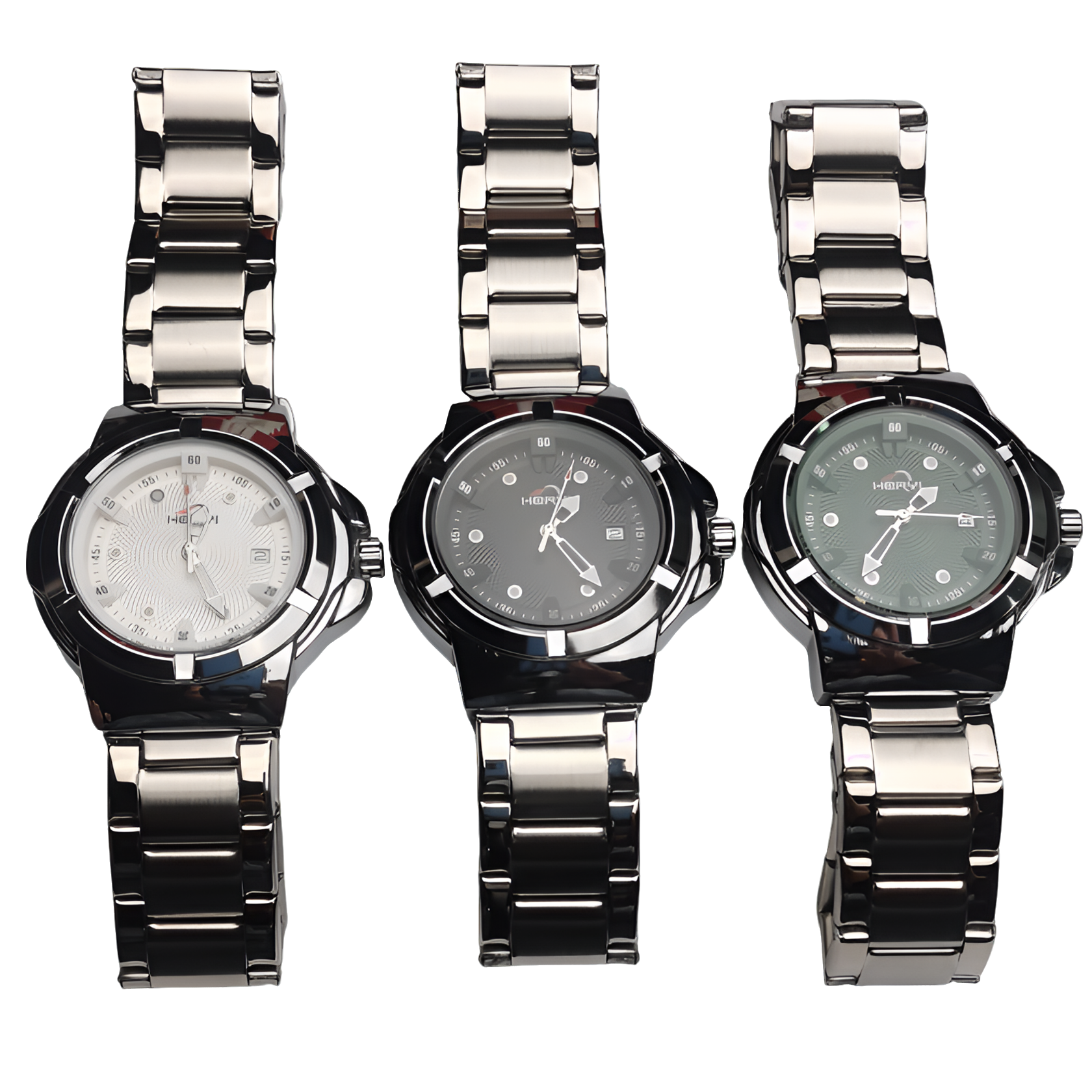 夜光石英手表实心钢带 