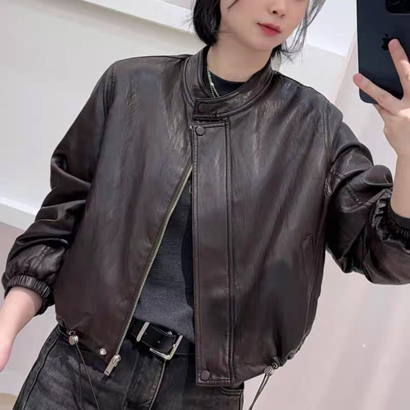 8239-DQ时尚简约加绒皮衣外套