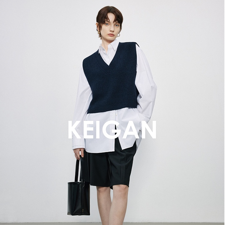 KEIGAN/开间德国羊毛宽松粗针V领针织长/短马甲显瘦