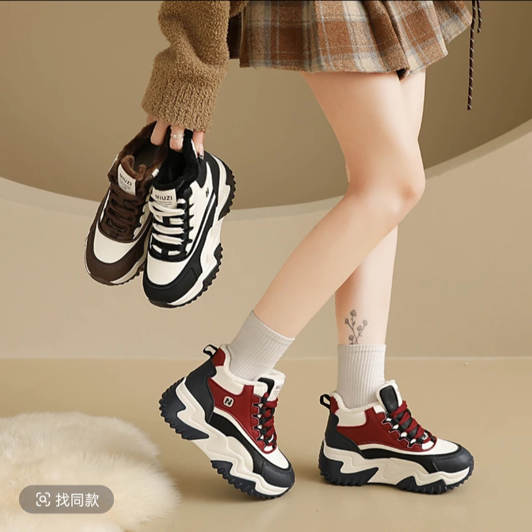 【有运费险】女鞋冬季2025新款高帮厚底老爹鞋女士软底不累脚防滑