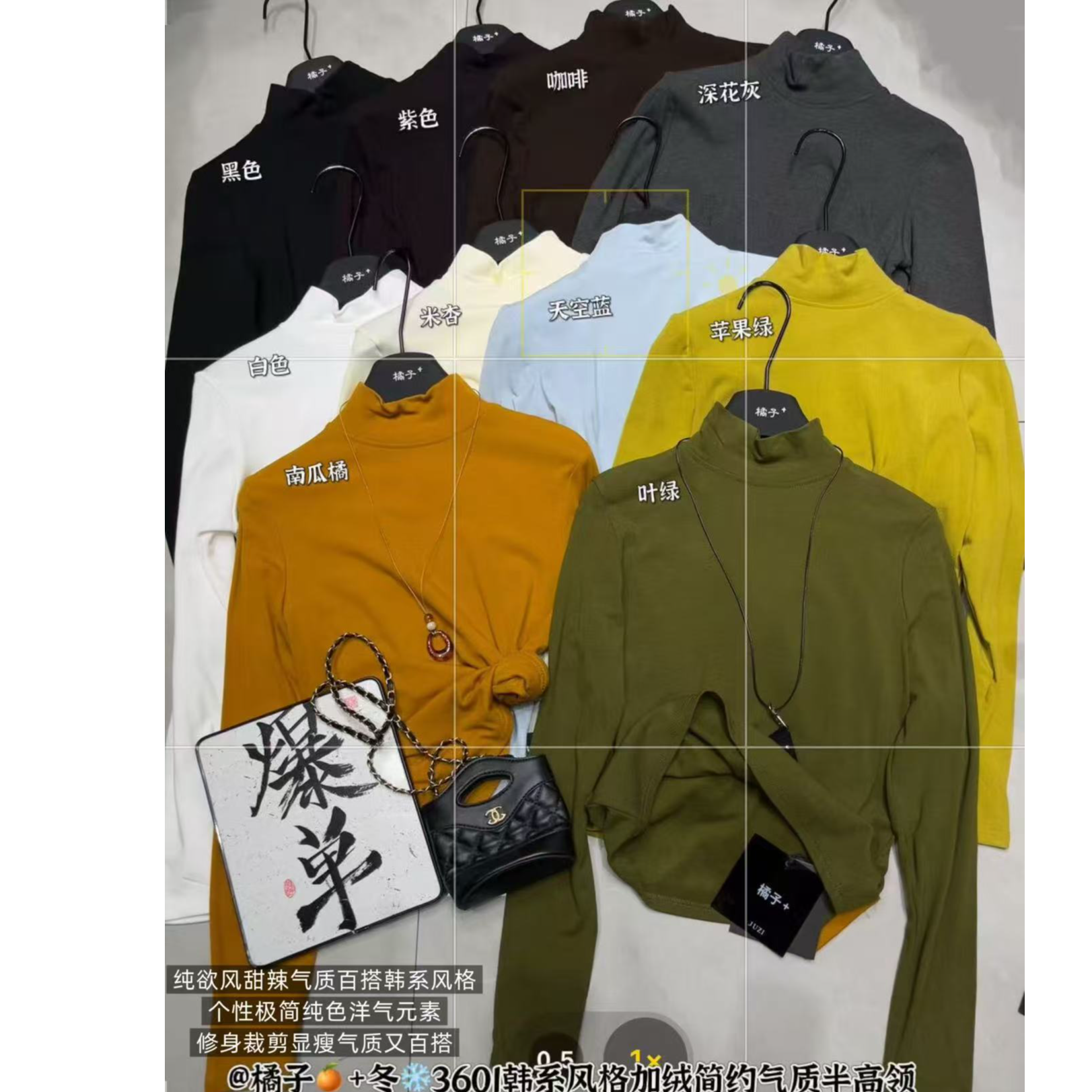 王永家~韩系百搭简约加绒半高领打底衫上衣3601