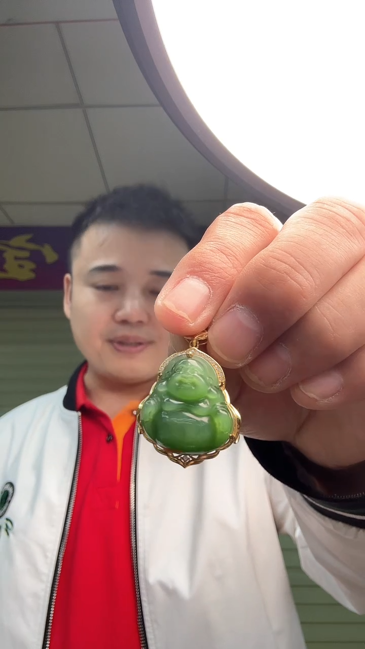 【闪购商品】和田玉银S925镶嵌吊坠(不含链)佛公一个