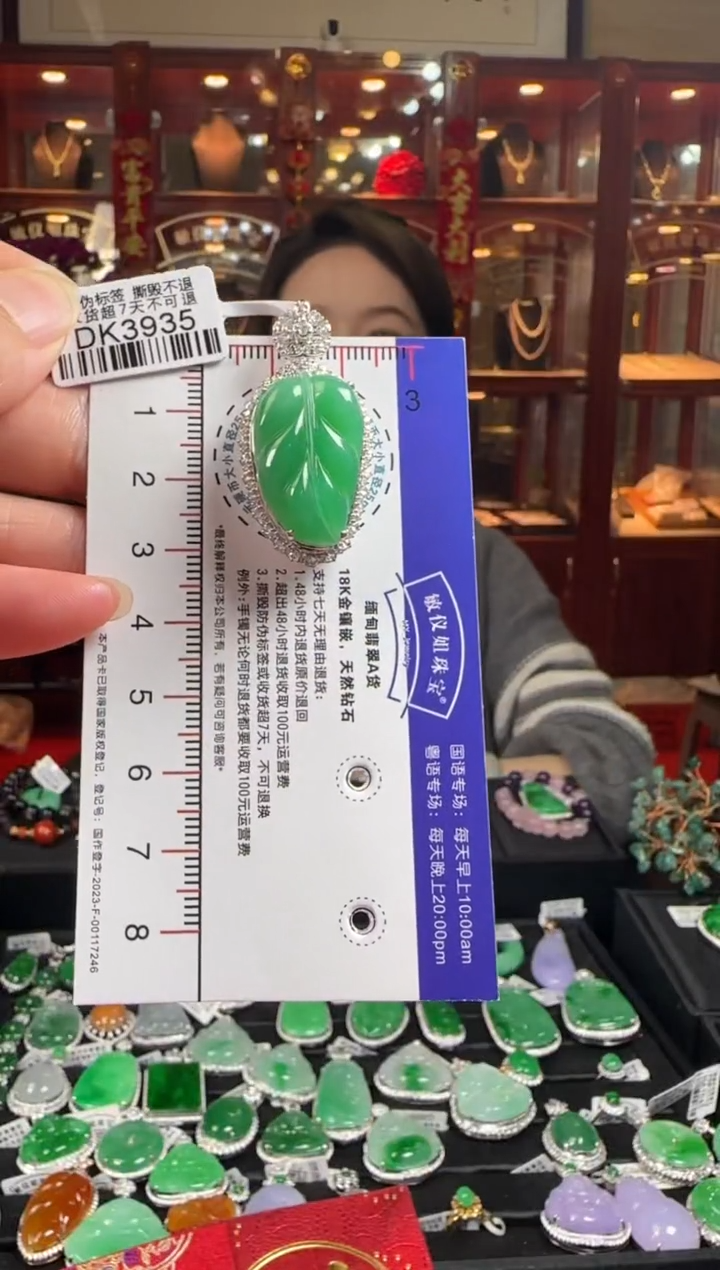 【闪购商品】翡翠颈饰18K金镶嵌DK3935冰绿叶子
