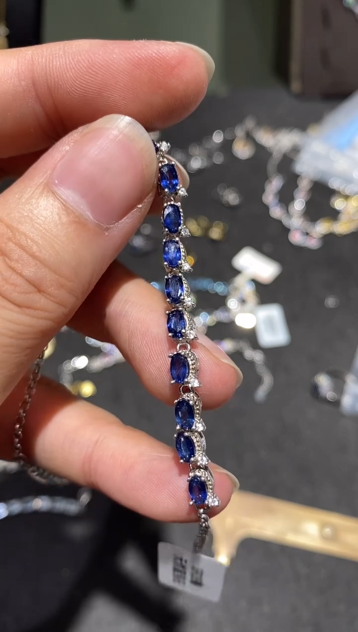 手链蓝宝石银S925镶嵌手链