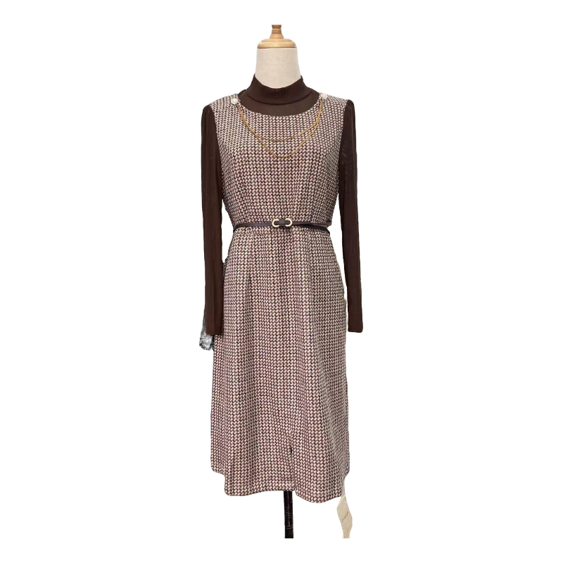 J001-J200秋季拼接显瘦时尚拼接毛衣连衣裙气质条纹针织古风