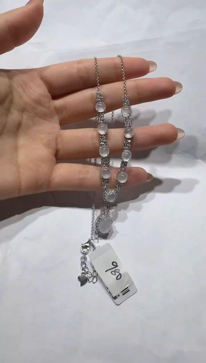 套链银S925镶嵌翡翠925银镶缅甸A货翡翠戒指