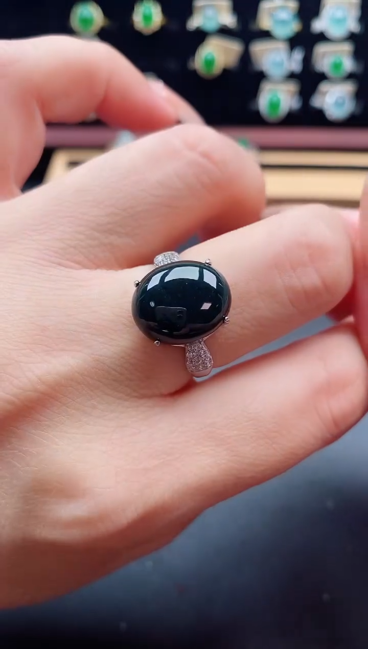 银S925镶嵌戒指翡翠1