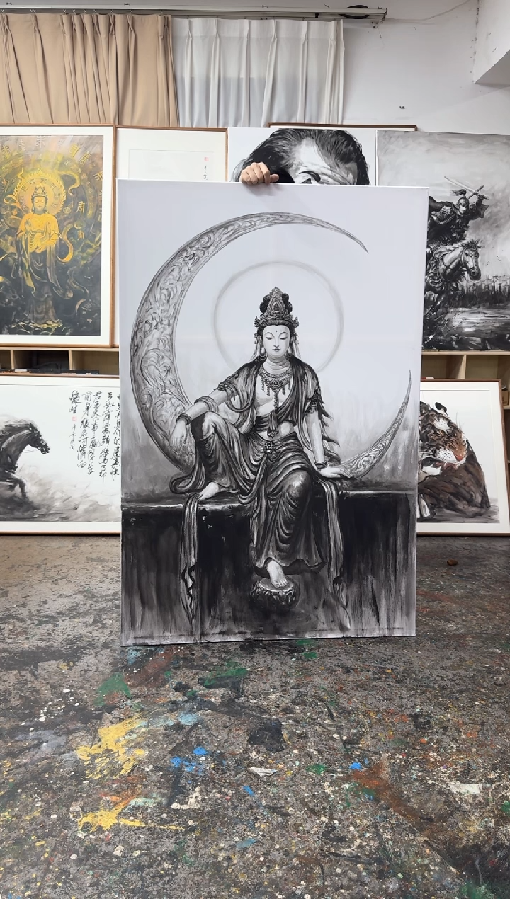 丙烯画斯**丶北北老师水月加框