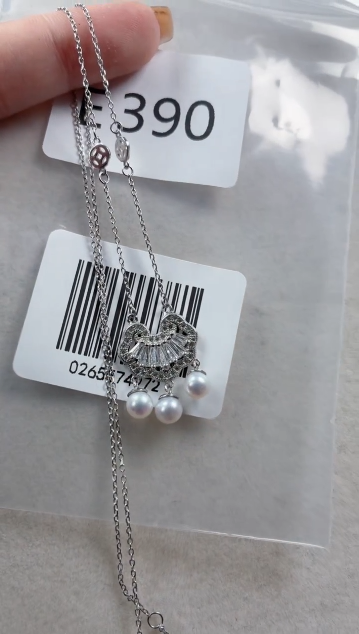 银S925镶嵌套链淡水珍珠E390