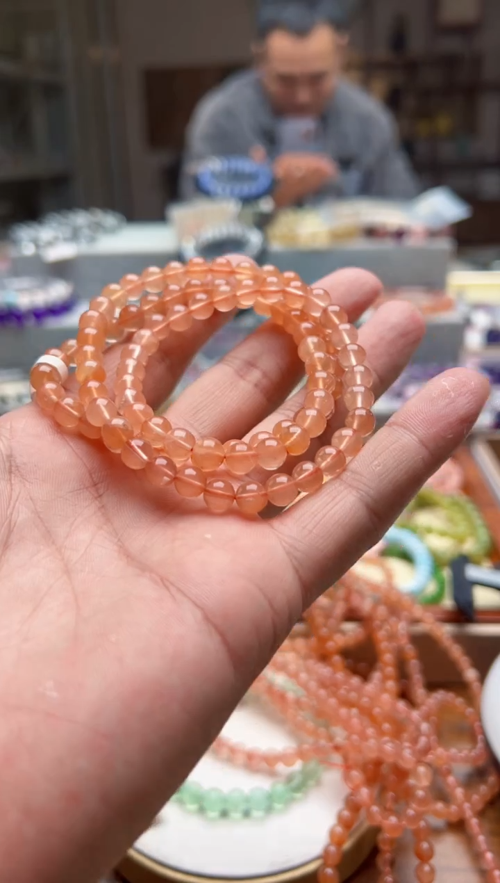 未镶嵌手链水晶红兔毛多圈6mm+