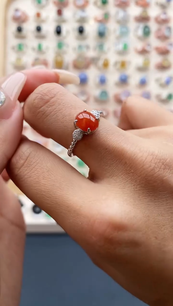 【闪购商品】翡翠戒指银S925镶嵌缅甸天然A货翡翠222  9+8