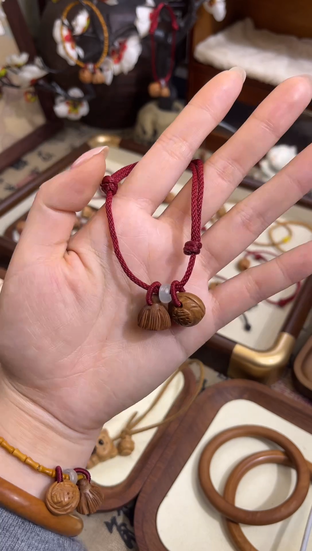 手串桃核【桃缘序】红绳「福气莲莲」桃木桃核辟、挡、驱、护 可以调节