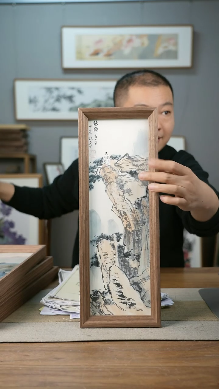 【闪购商品】书法唐竞谦老师非协会-43*16带框山水作品