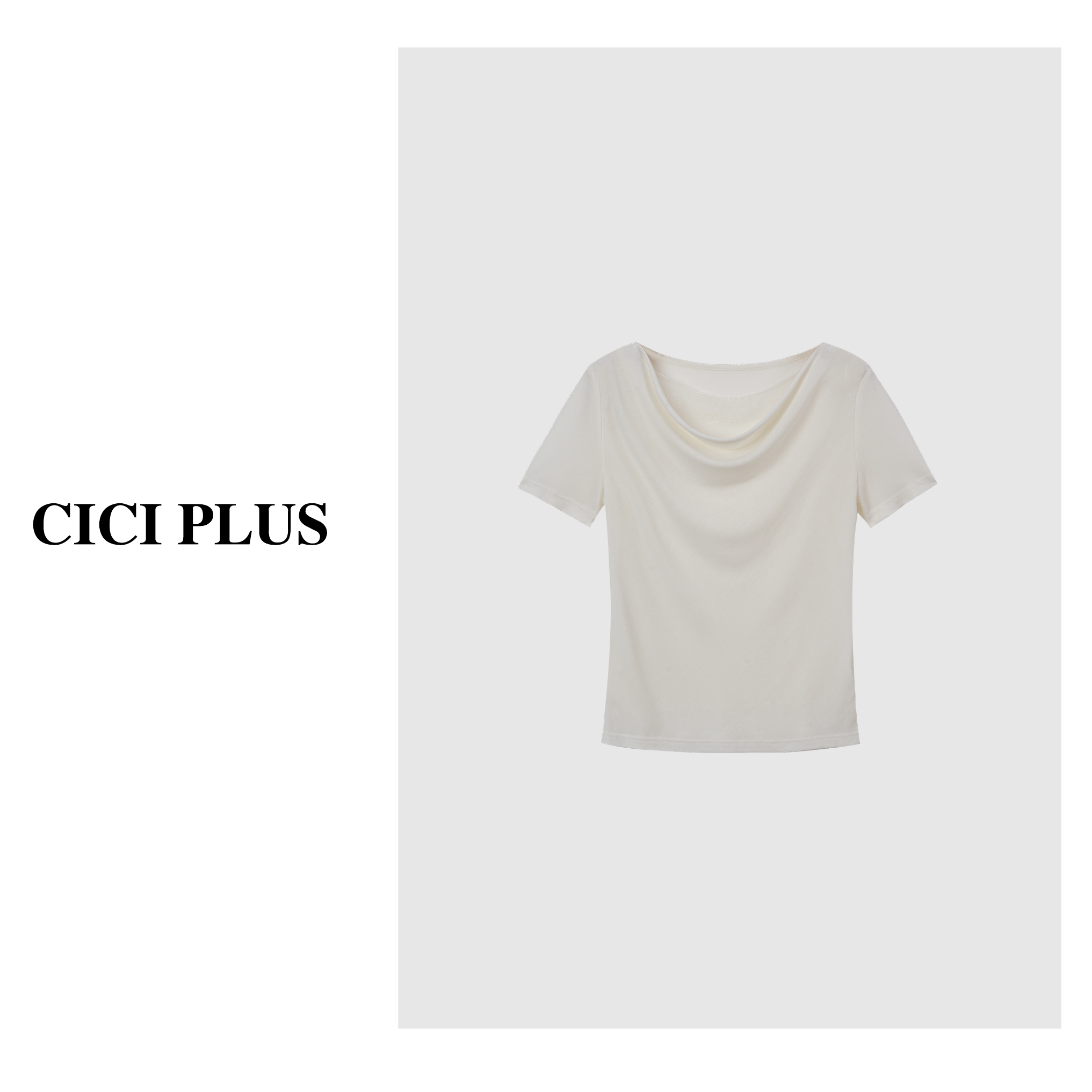 【CICI PLUS】 2025夏季“天丝绵羊毛”立体感蕾丝荡领百搭T恤25C6069