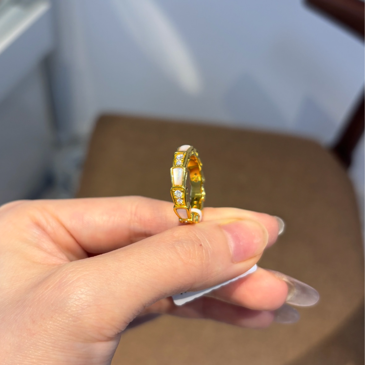 白贝蛇形精致足金999戒指