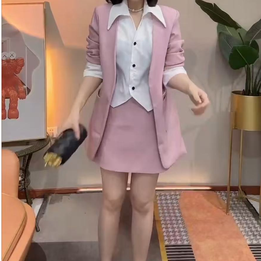 2025春季新款时尚气质百搭显瘦洋气假两件上衣+裤裙两件套