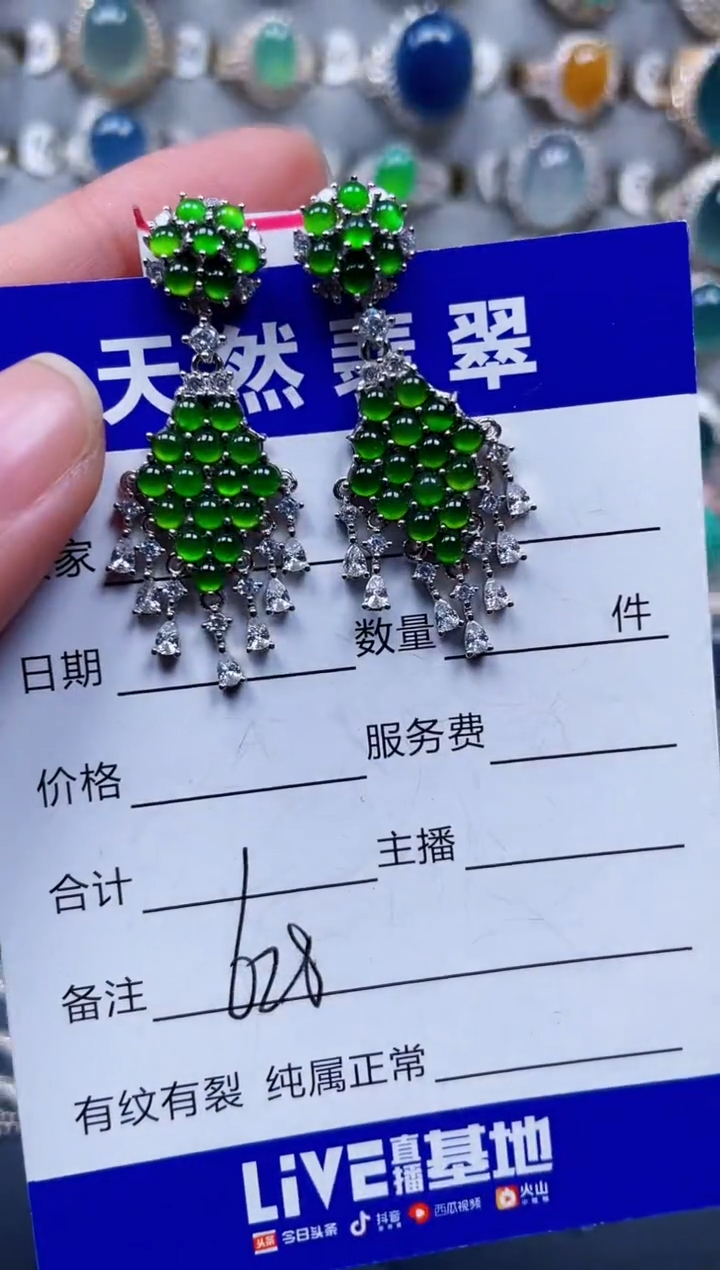 银S925镶嵌翡翠耳饰628