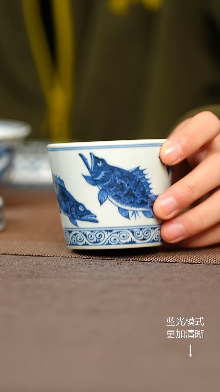 摆件陶瓷景德镇陶瓷鱼藻可乐杯 190cc