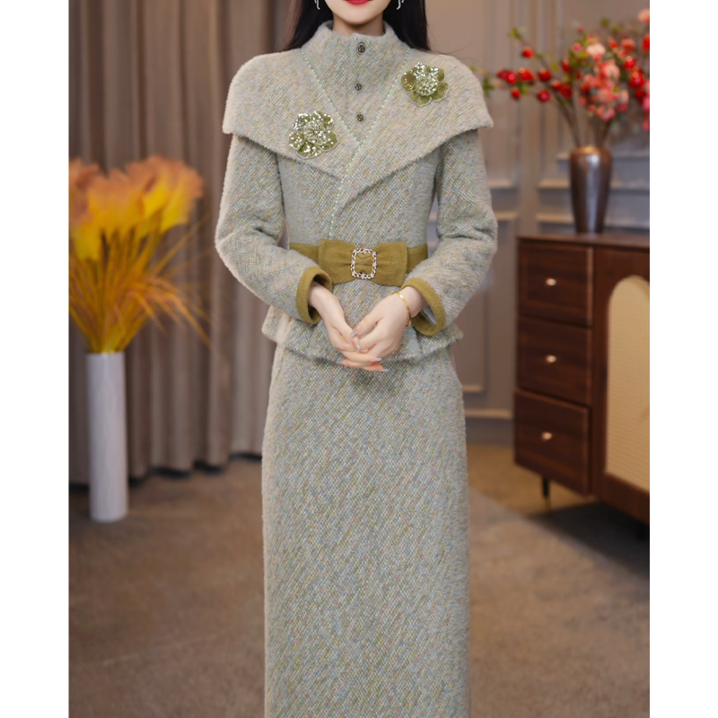 【定制套装】C1230上衣配半身裙优雅气质时尚减龄休闲显瘦收腰冬