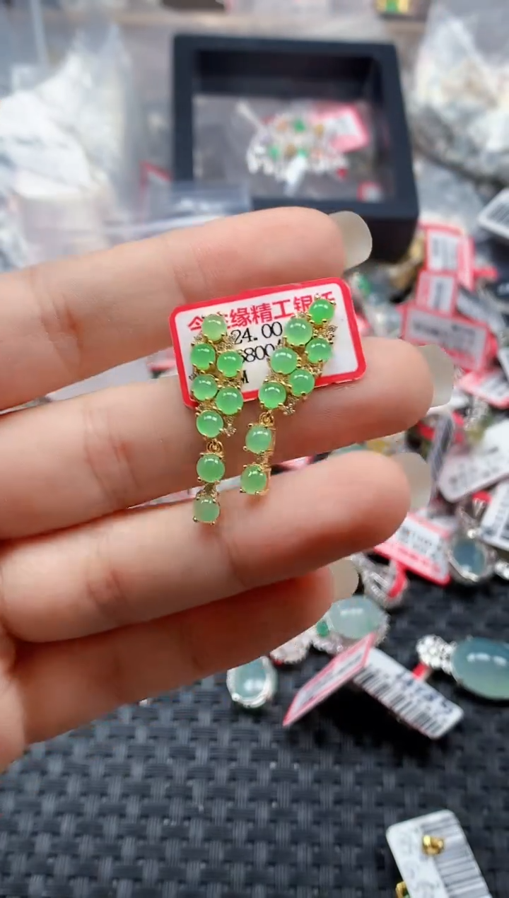 银S925镶嵌戒指翡翠天然A货缅甸翡翠