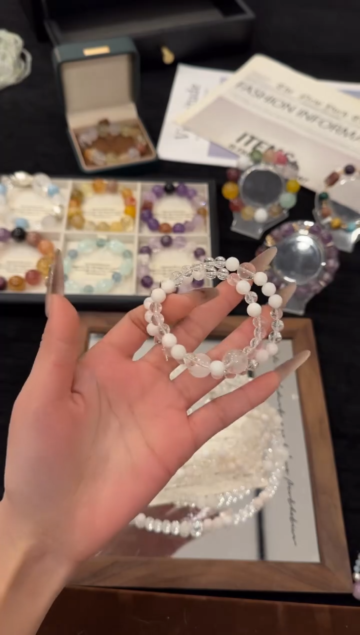 银S925镶嵌手链水晶雪花幽灵双圈x3353