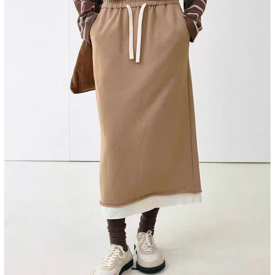 YOEYYOU直身毛边半裙2025早春新款设计师款百搭休闲撞色卫衣裙女