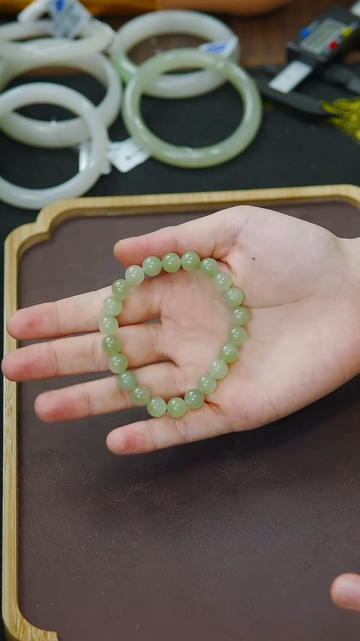 未镶嵌手串和田玉翠青满翠冰翠青手串8mm