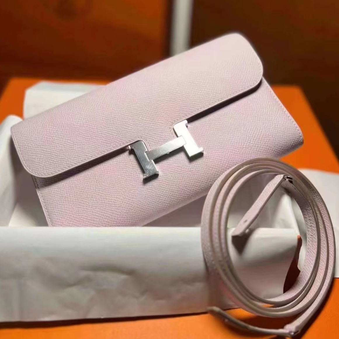99新 Hermes/爱马仕 小花6珊 康康 TO GO钱包 梦幻紫 Ep皮B刻银扣