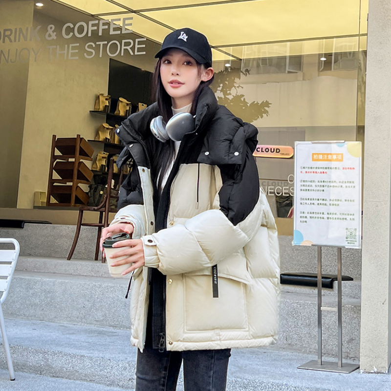 2025年冬季新款中长款棉服女时尚休闲显瘦蓬松韩系拼色保暖外套