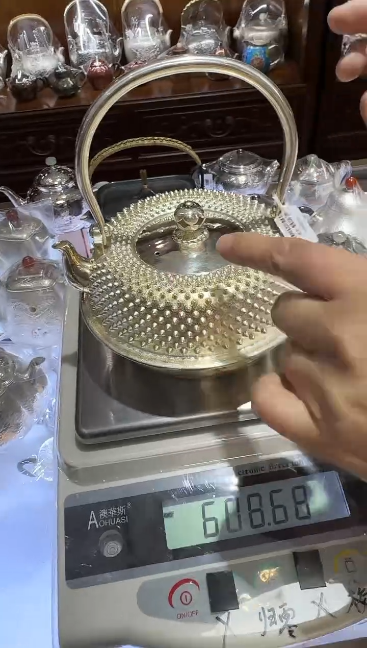 【闪购商品】足银999霰点素雅提梁烧水壶