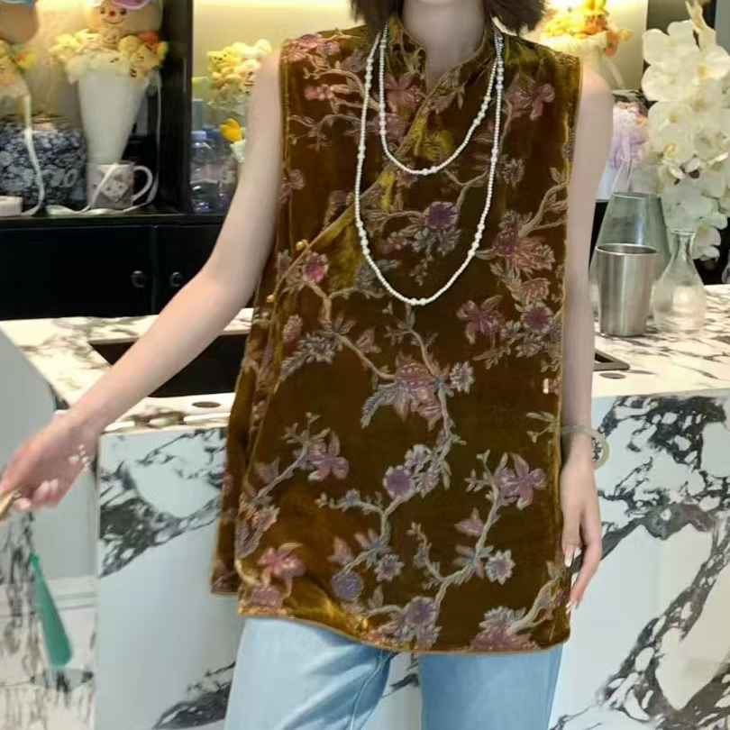 琉璃-新中式夏季新款无袖上衣背心马甲镂空性感奥黛小衫国风轻奢