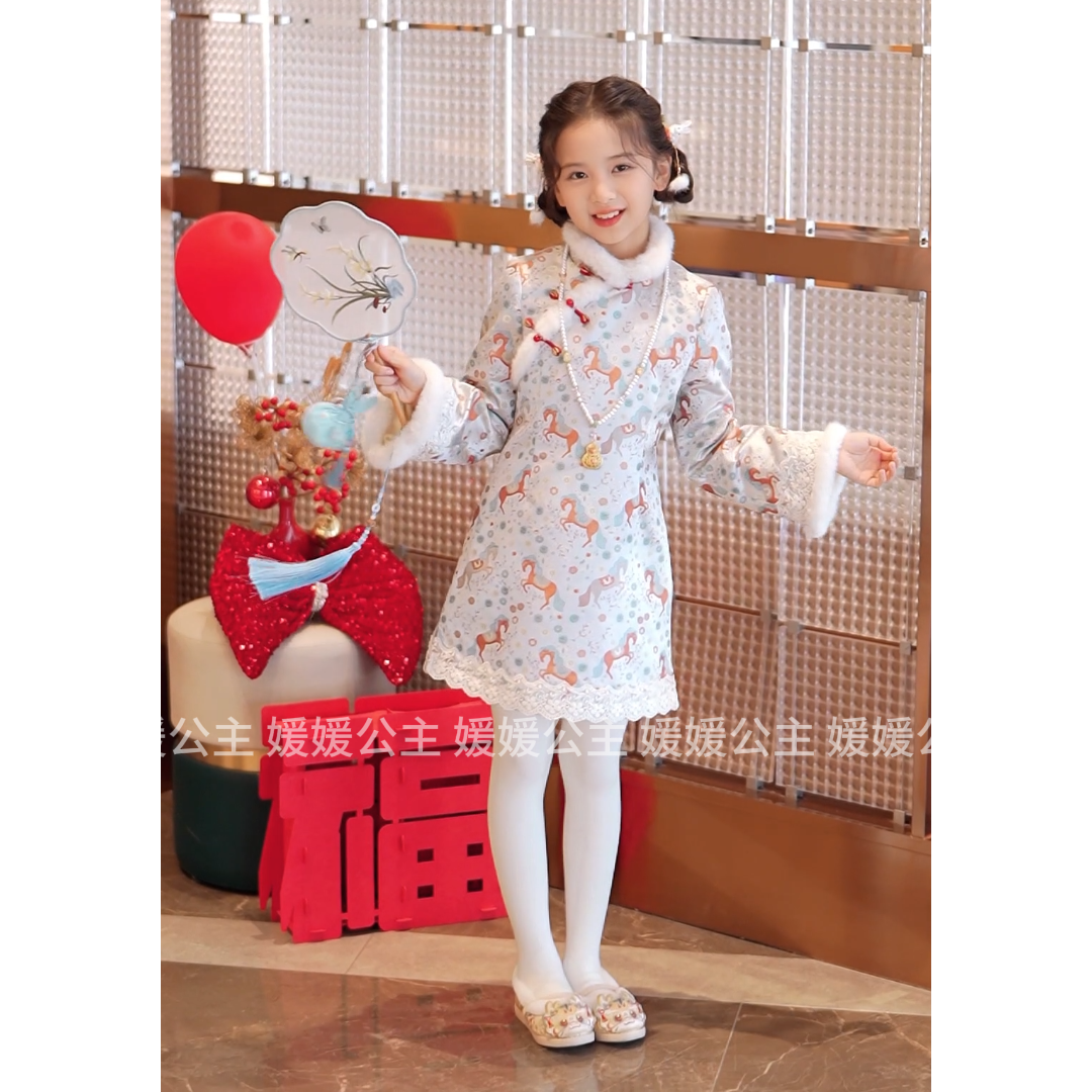 媛媛公主2025冬季女童保暖国风甜美连衣裙15439R492