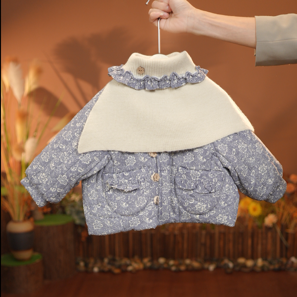 小众设计师女童款棉服碎花提花女冬季洋气保暖韩版