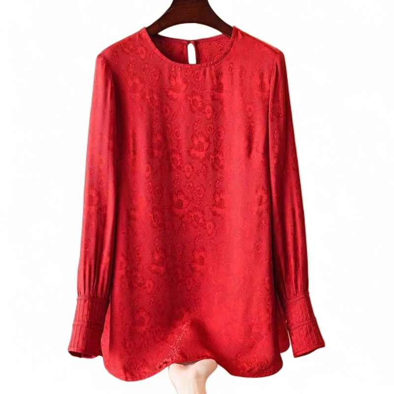 【大叔心选】新中式桑蚕丝花萝提花圆领长袖衬衫