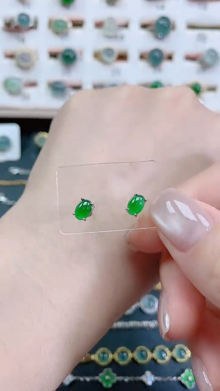 银S925镶嵌翡翠耳饰天然翡翠