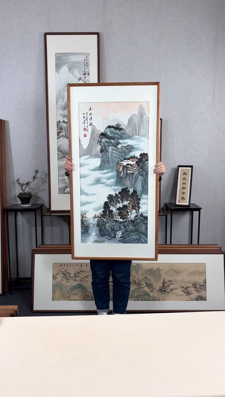 【闪购商品】国画手绘*山水清韵*62*123cm实木框
