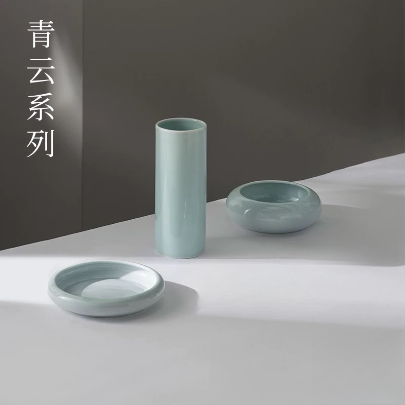 【青云系列】景德镇陶瓷古风笔筒笔洗墨碟水盂笔搁文房书法国画专用