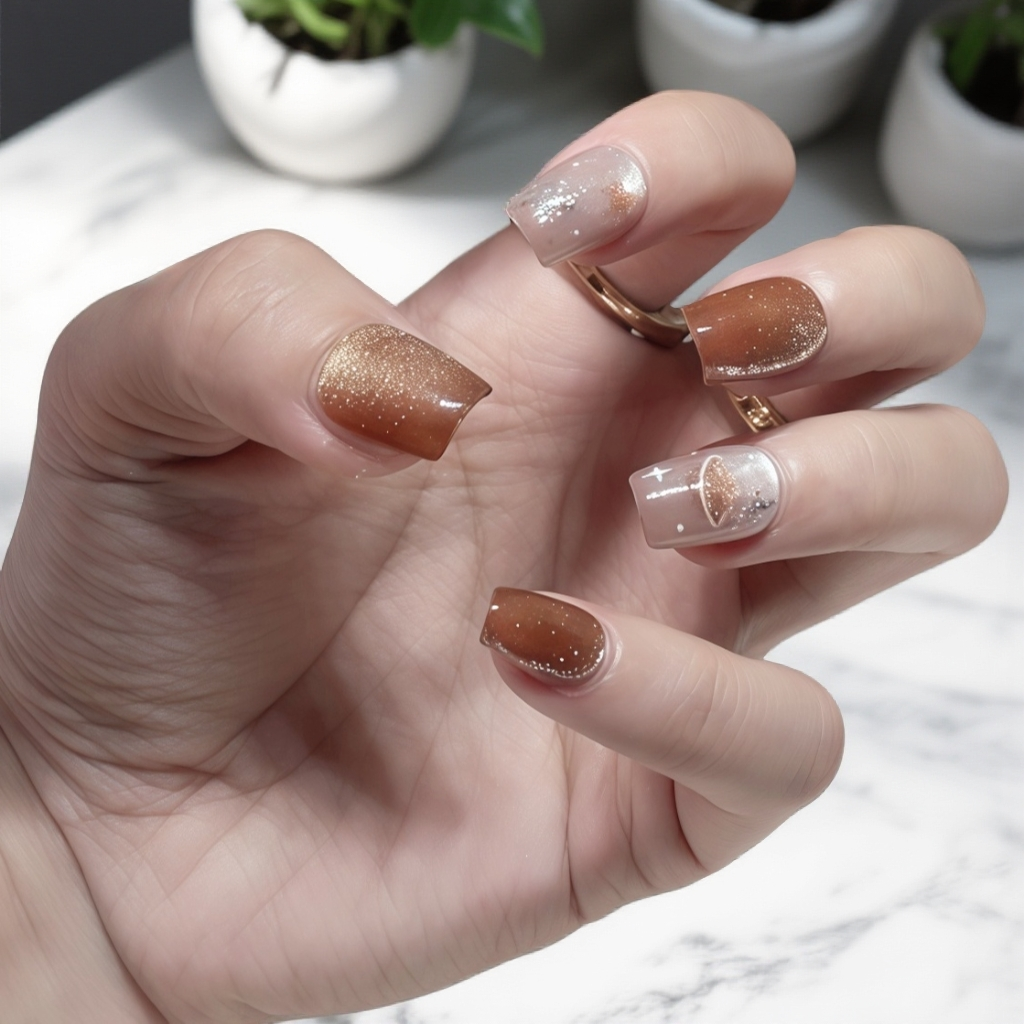 【金棕月球】040金色星河宇宙流星纹闪粉梦幻太空感手工穿戴甲