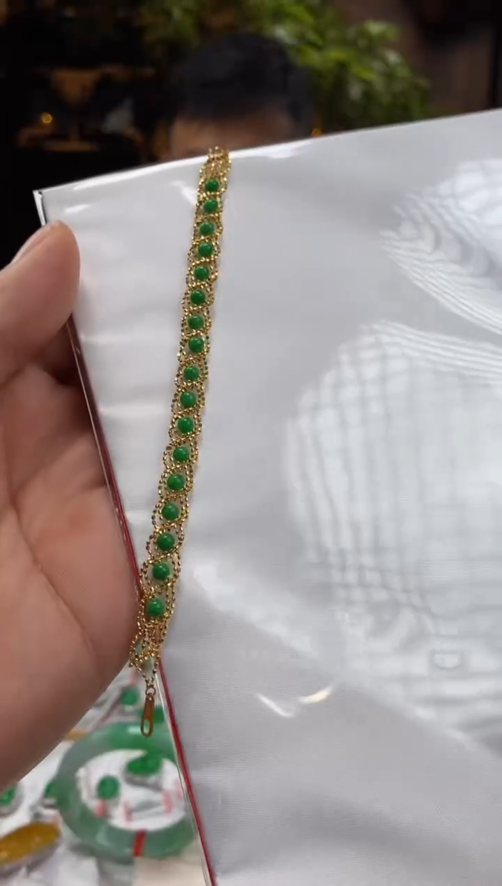 18K金镶嵌手链翡翠s***efxk274天然缅甸翡翠a货