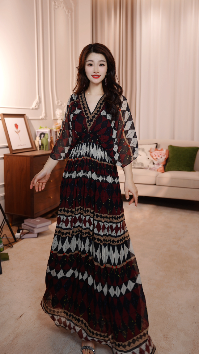 【格莱美】25年时尚名媛风优雅气质收腰高端连衣裙