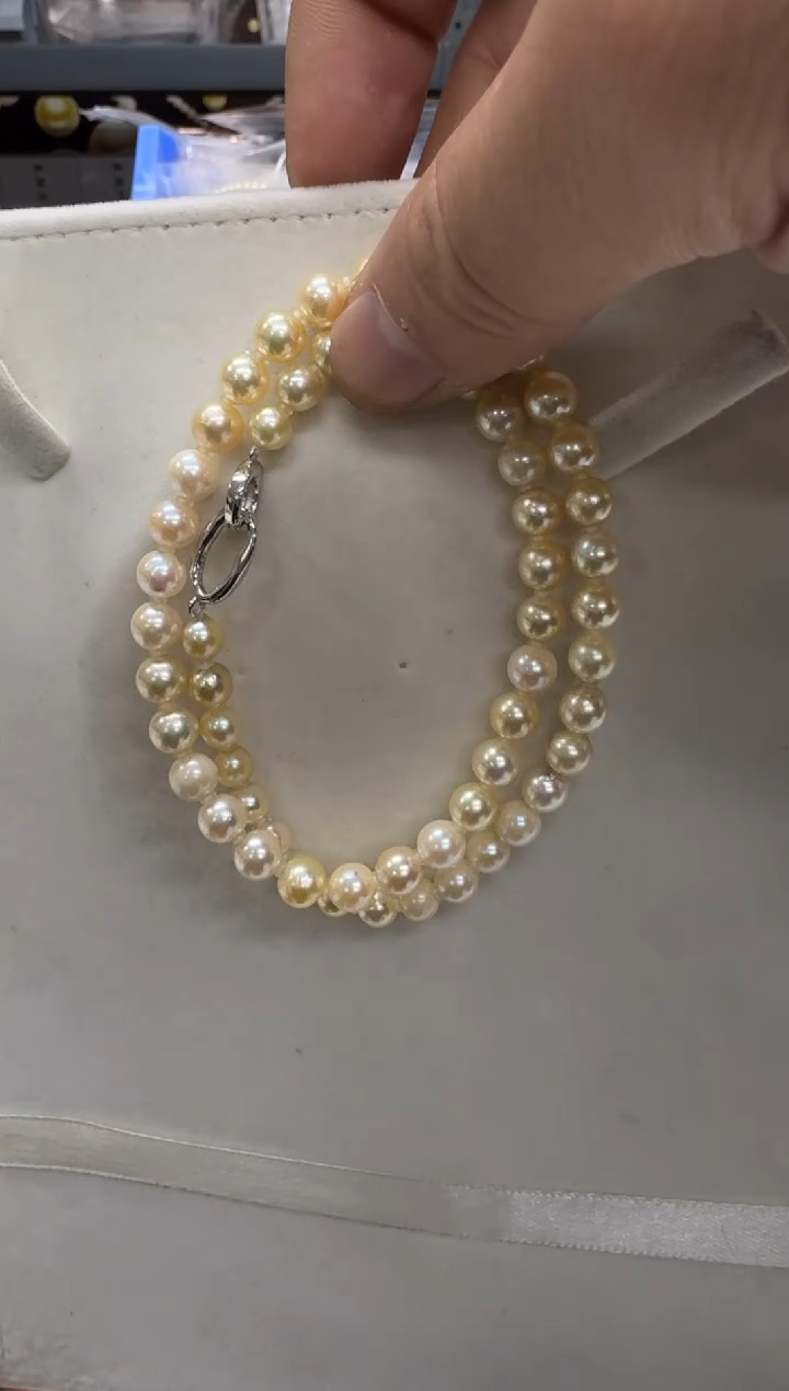 【闪购商品】海水珍珠项链银S925镶嵌6.5-7mm 羽黄金