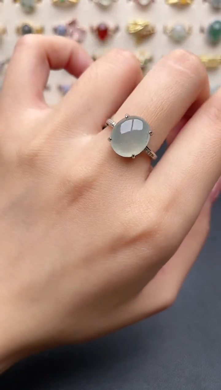 【闪购商品】翡翠戒指银S925镶嵌一物一证一礼盒