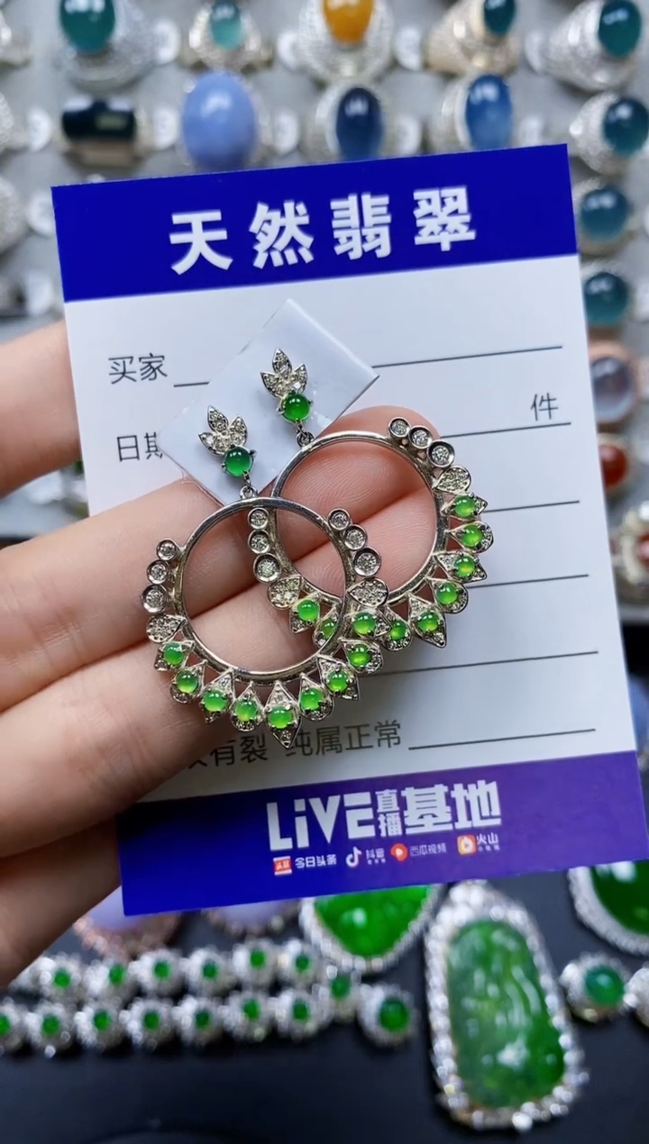 【闪购商品】翡翠耳饰银S925镶嵌0499